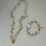 Gold Coin Pendant Baroque Pearl Necklace - Gembea Jewelry