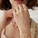 Half Shell Pearl Half Sterling Silver Ring - Gembea Jewelry