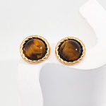 18K Gold Trim Tiger's Eye Earrings - Gembea Jewelry