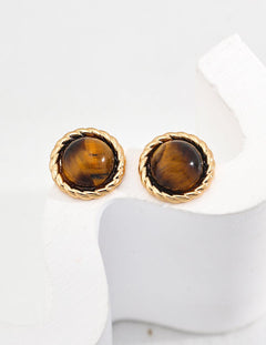 18K Gold Trim Tiger's Eye Earrings - Gembea Jewelry