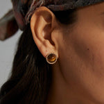 18K Gold Trim Tiger's Eye Earrings - Gembea Jewelry