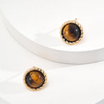 18K Gold Trim Tiger's Eye Earrings - Gembea Jewelry