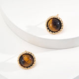 18K Gold Trim Tiger's Eye Earrings - Gembea Jewelry