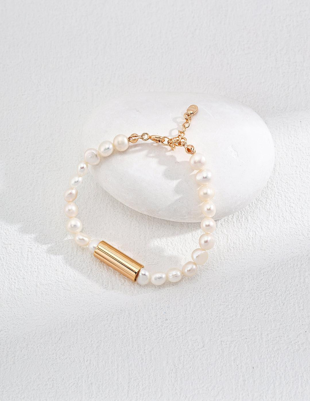 Gold Tube Freshwater Pearl Bracelet - Gembea Jewelry