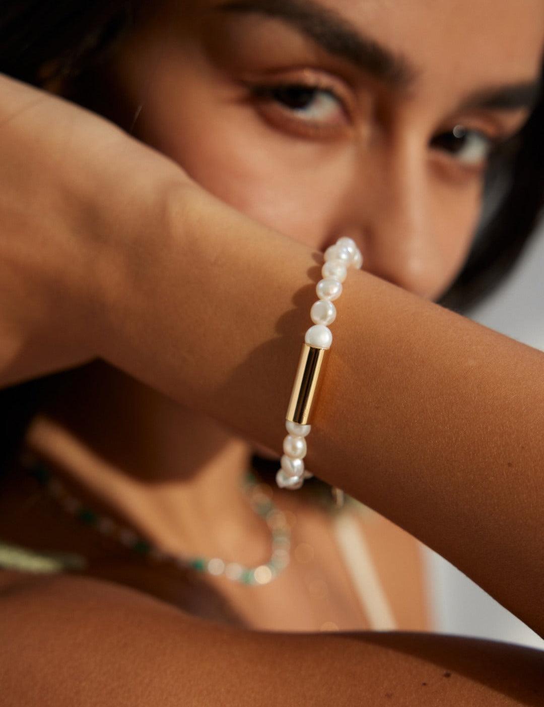 Gold Tube Freshwater Pearl Bracelet - Gembea Jewelry