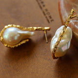 Golden Bough Natural Baroque Pearl Earrings - Gembea Jewelry