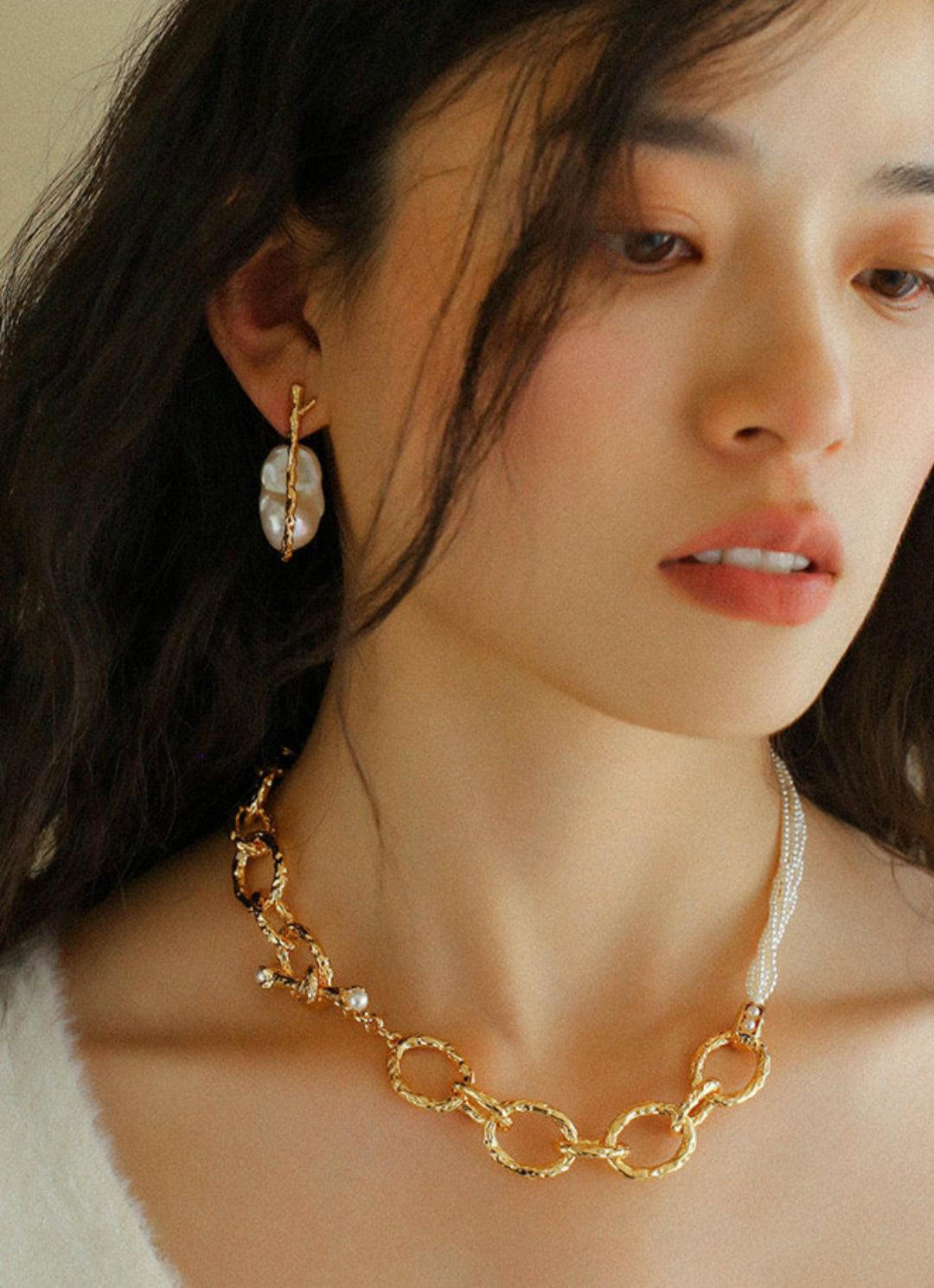 Golden Bough Natural Baroque Pearl Earrings - Gembea Jewelry