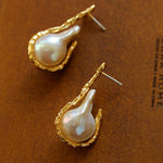 Golden Bough Natural Baroque Pearl Earrings - Gembea Jewelry