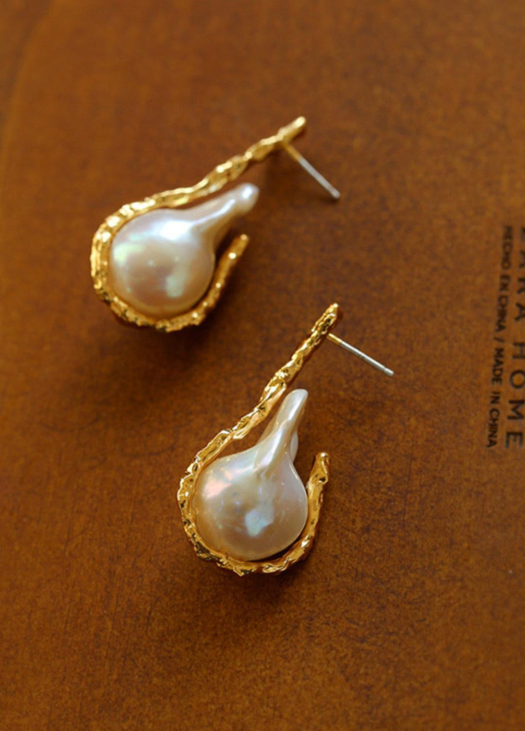 Golden Bough Natural Baroque Pearl Earrings - Gembea Jewelry