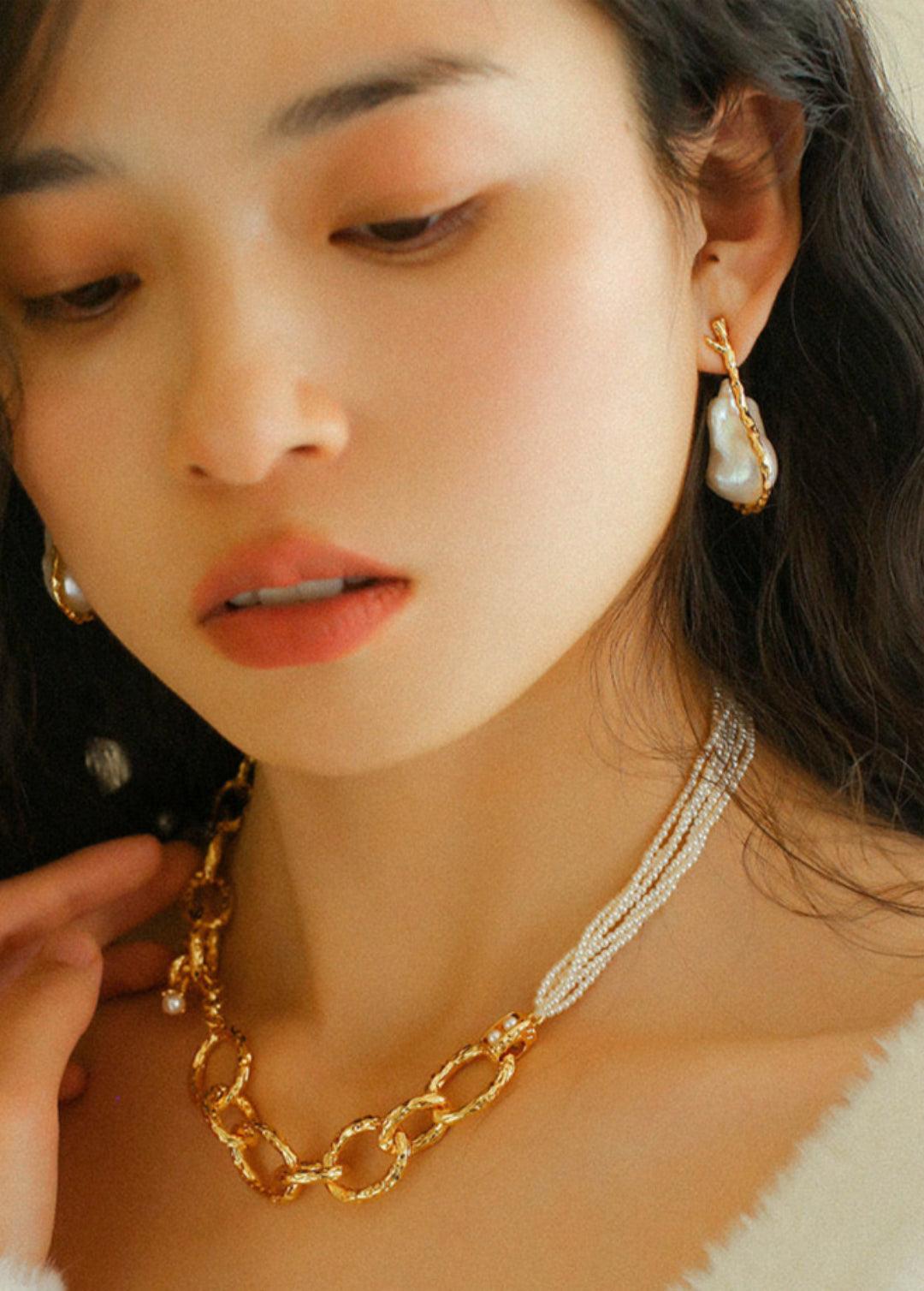 Golden Bough Natural Baroque Pearl Earrings - Gembea Jewelry