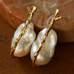 Golden Bough Natural Baroque Pearl Earrings - Gembea Jewelry