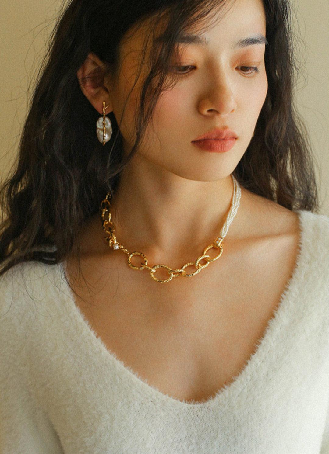 Golden Bough Natural Baroque Pearl Earrings - Gembea Jewelry