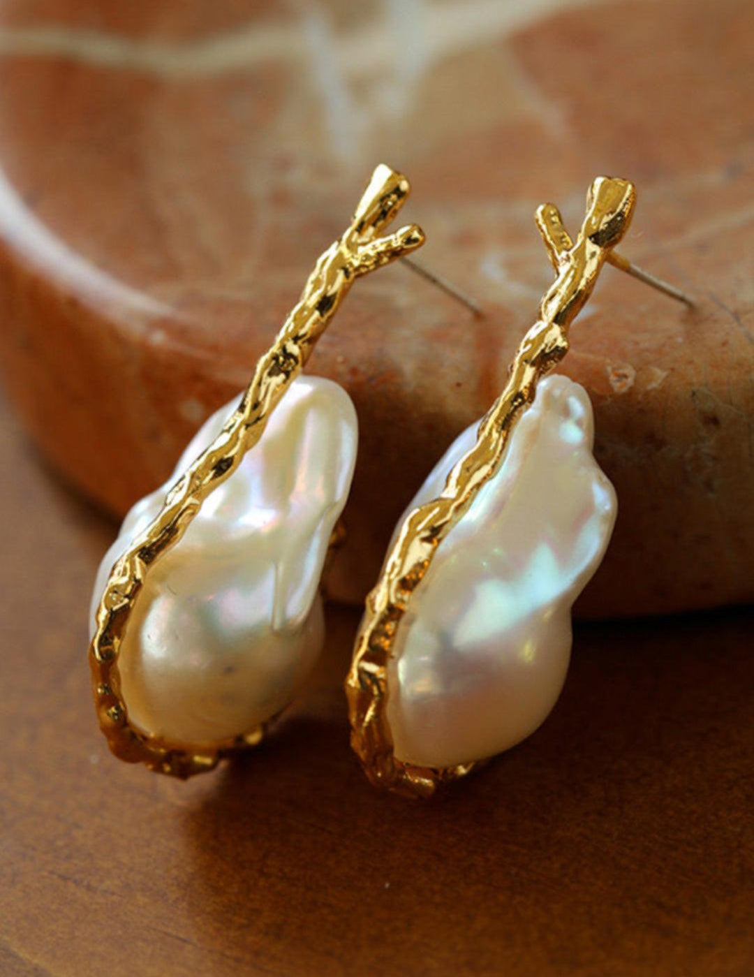 Golden Bough Natural Baroque Pearl Earrings - Gembea Jewelry