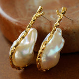 Golden Bough Natural Baroque Pearl Earrings - Gembea Jewelry