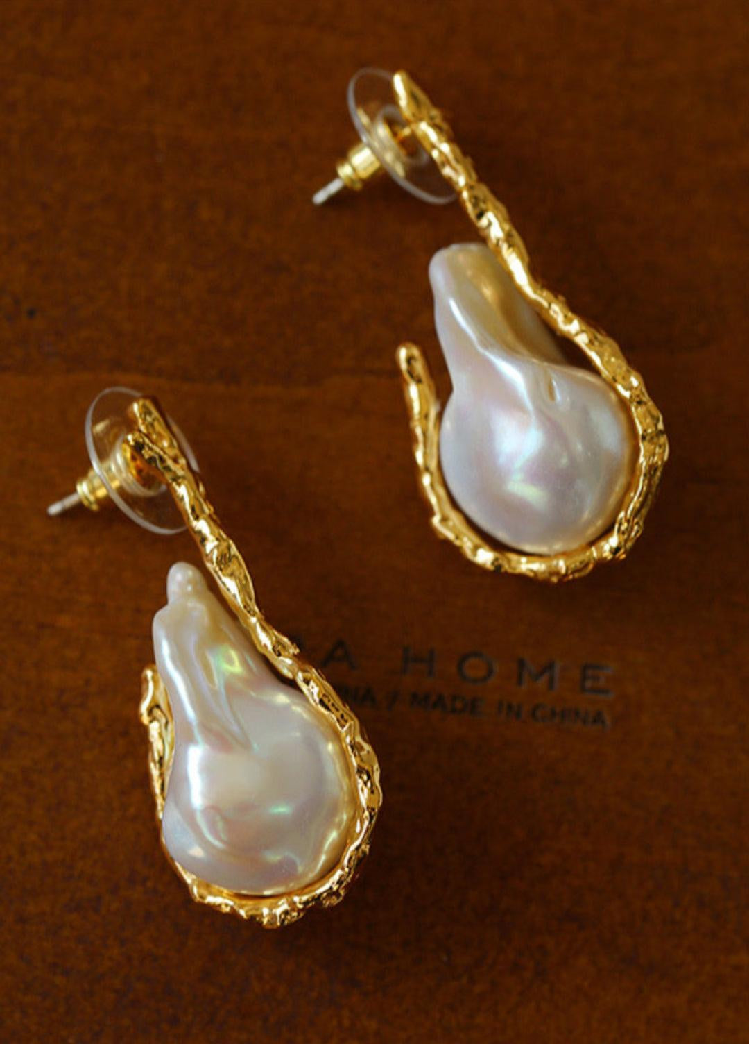 Golden Bough Natural Baroque Pearl Earrings - Gembea Jewelry