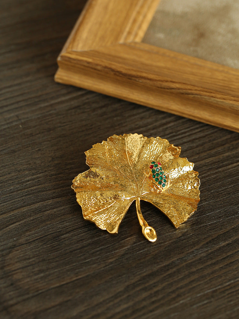 Golden Ginkgo Biloba Leaf Brooch gembea jewelry