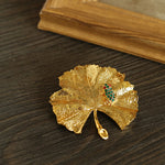 Golden Ginkgo Biloba Leaf Brooch gembea jewelry