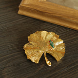 Golden Ginkgo Biloba Leaf Brooch gembea jewelry