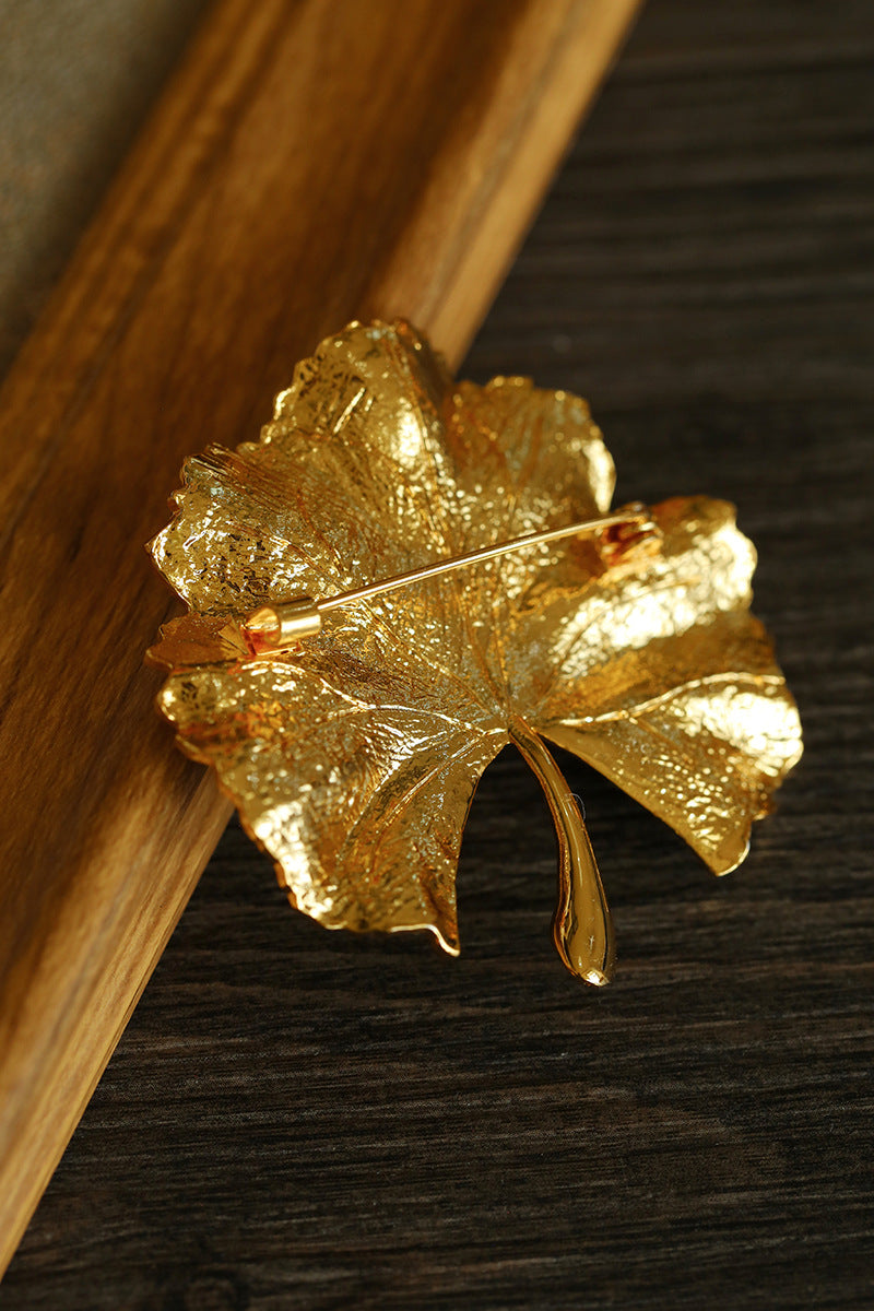 Golden Ginkgo Biloba Leaf Brooch gembea jewelry