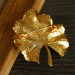 Golden Ginkgo Biloba Leaf Brooch gembea jewelry