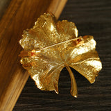 Golden Ginkgo Biloba Leaf Brooch gembea jewelry