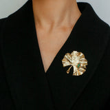 Golden Ginkgo Biloba Leaf Brooch gembea jewelry