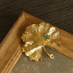 Golden Ginkgo Biloba Leaf Brooch gembea jewelry