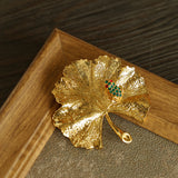 Golden Ginkgo Biloba Leaf Brooch gembea jewelry