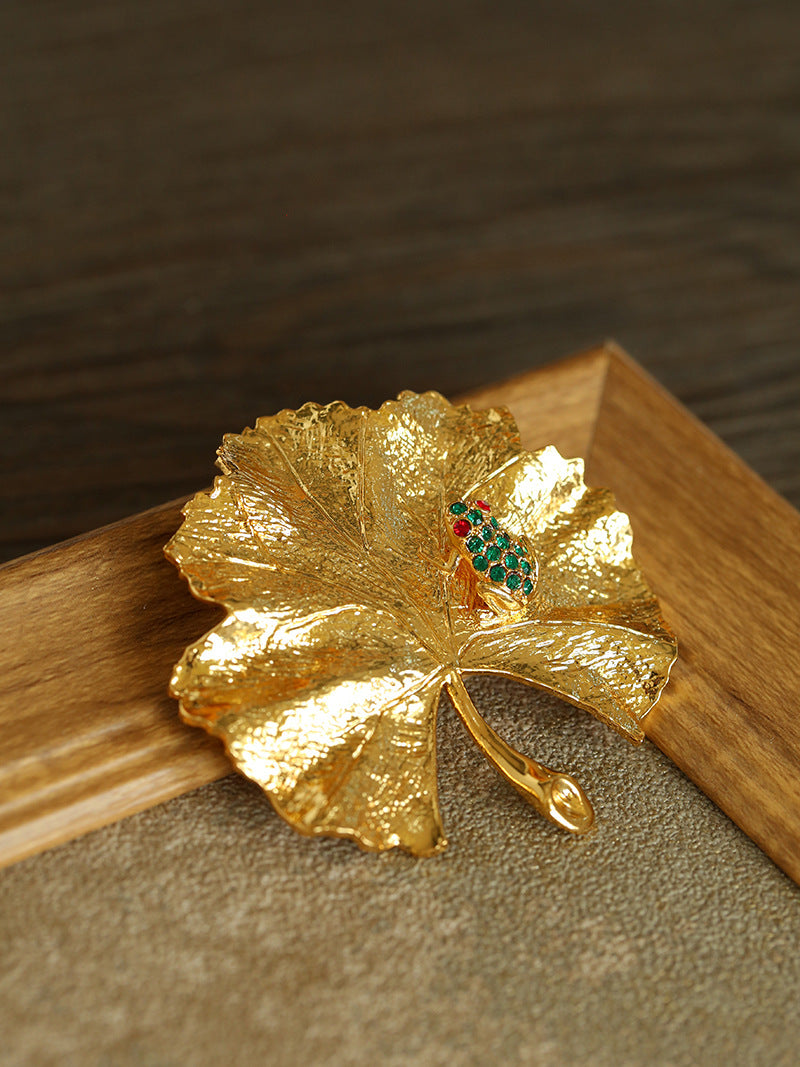 Golden Ginkgo Biloba Leaf Brooch gembea jewelry