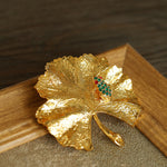 Golden Ginkgo Biloba Leaf Brooch gembea jewelry