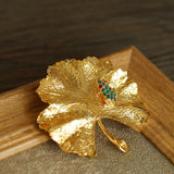 Golden Ginkgo Biloba Leaf Brooch gembea jewelry