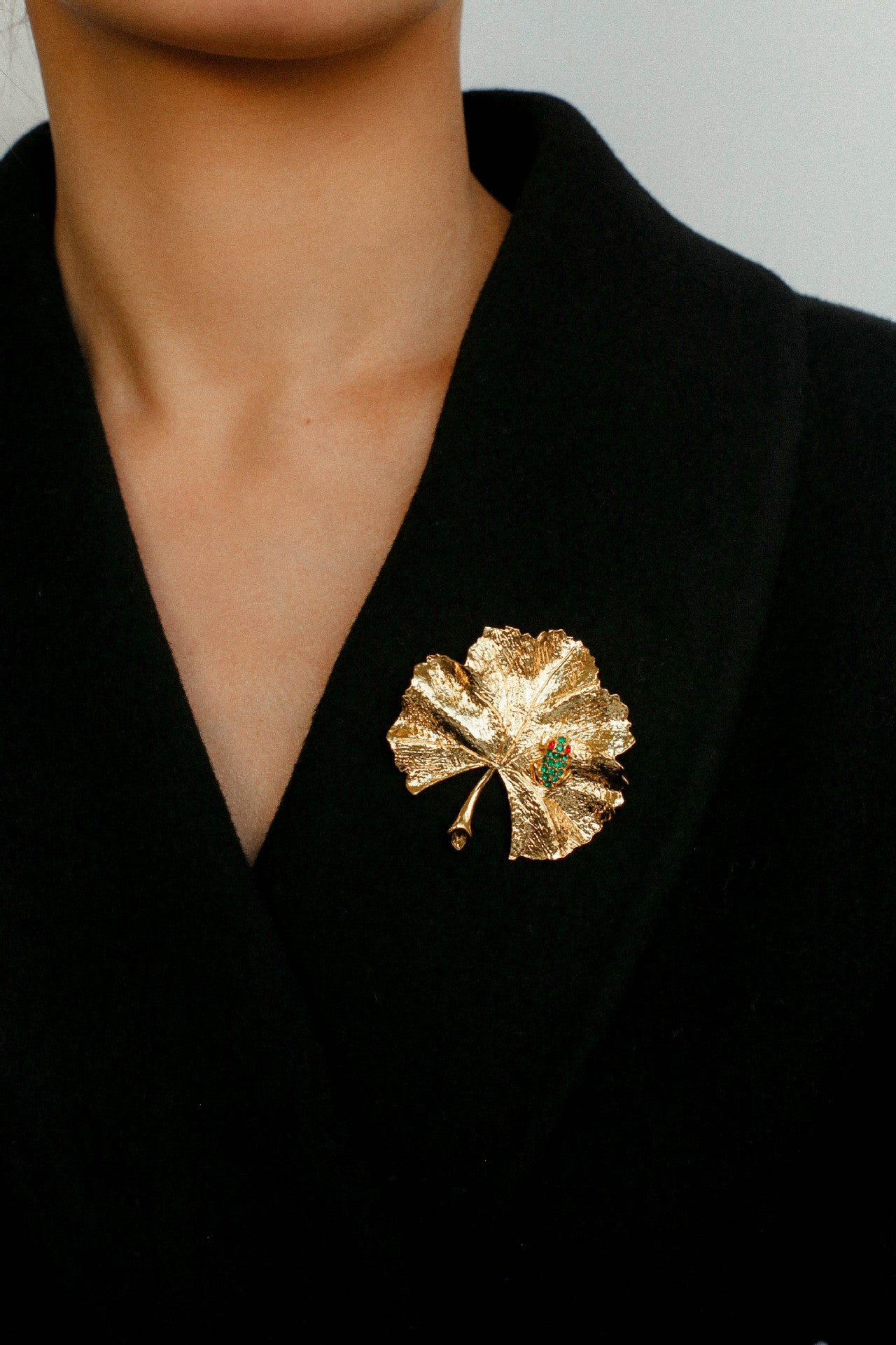 Golden Ginkgo Biloba Leaf Brooch gembea jewelry