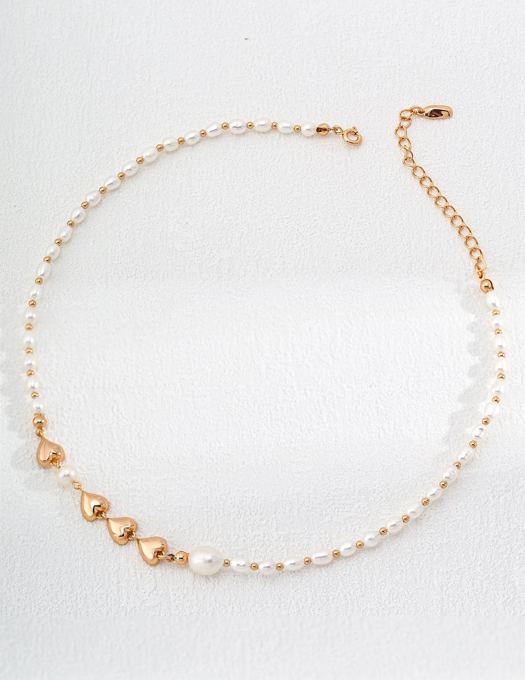 Golden Heart Rice Bead Pearl Necklace - Gembea Jewelry