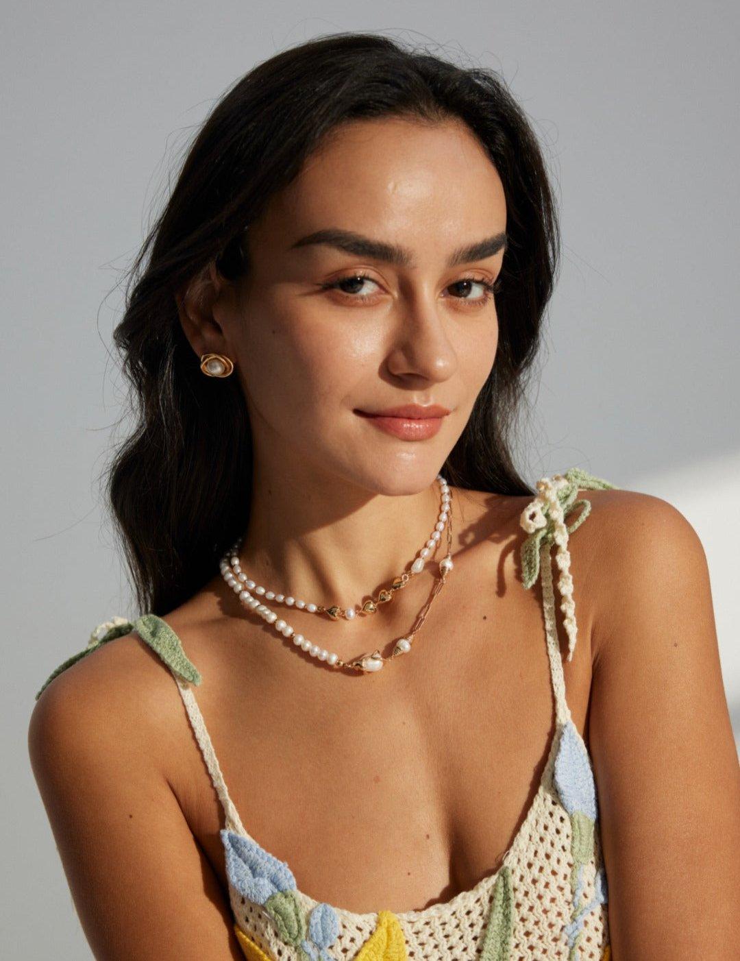 Golden Heart Rice Bead Pearl Necklace - Gembea Jewelry