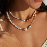 Golden Heart Rice Bead Pearl Necklace - Gembea Jewelry