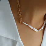 Golden Long Bar Baroque Pearl Necklace gembea jewelry