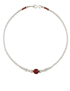 Graduated Silver Bean Red Black Agate Necklace gembea jewelry