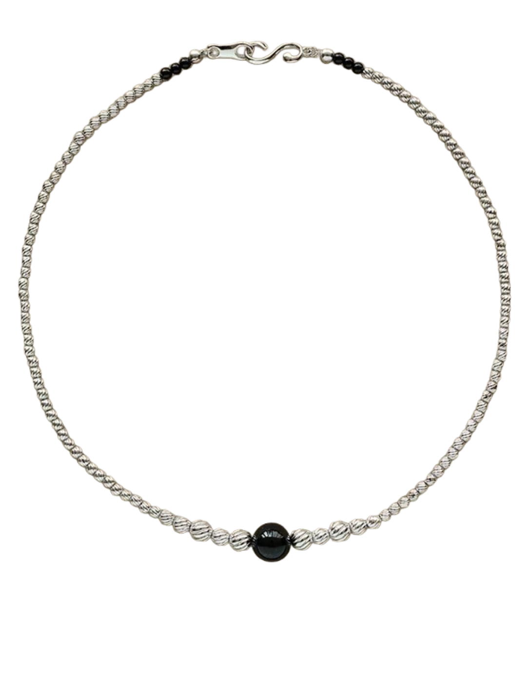Graduated Silver Bean Red Black Agate Necklace gembea jewelry