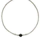 Graduated Silver Bean Red Black Agate Necklace gembea jewelry