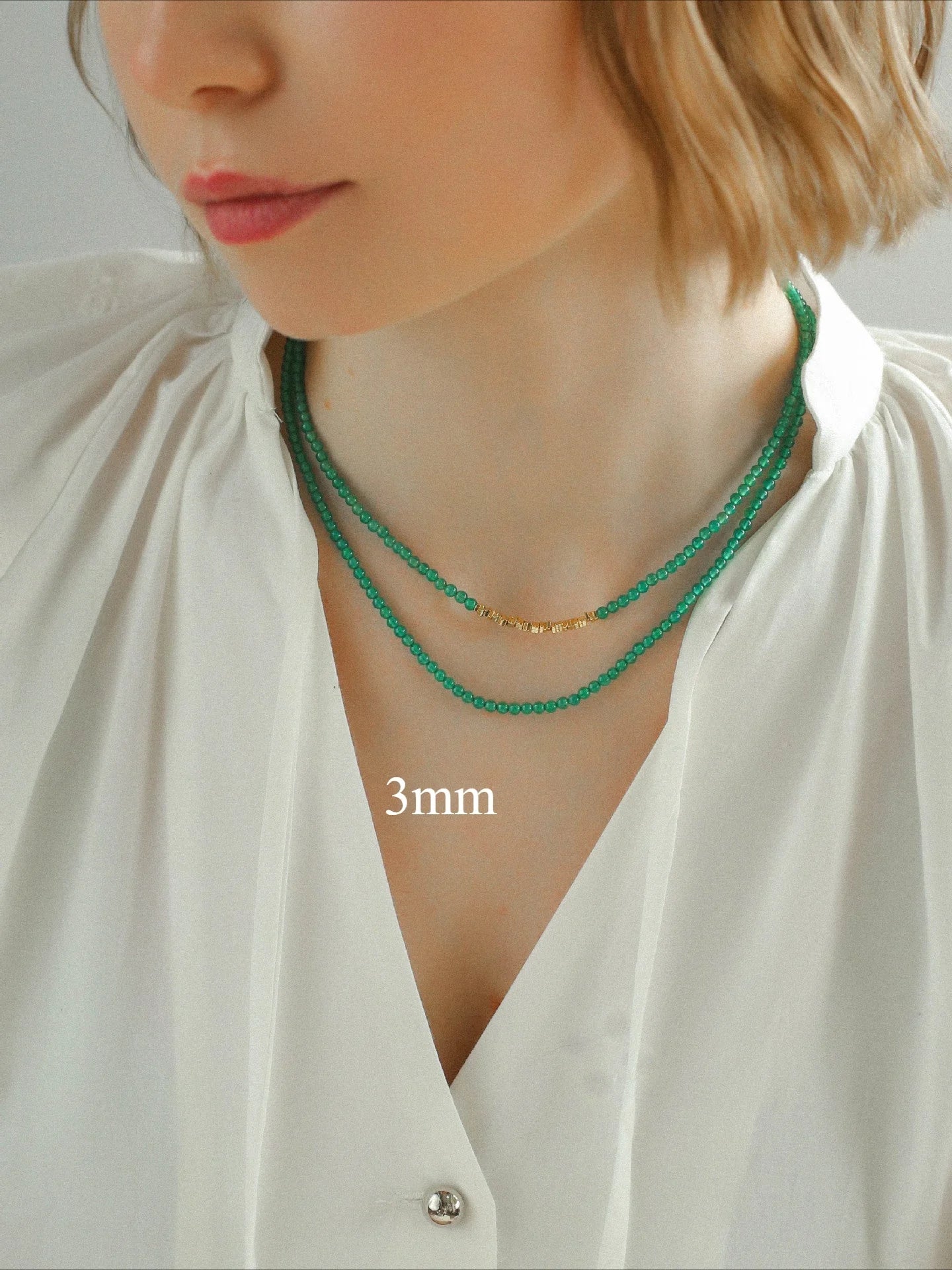 Green Agate Beaded Necklace 3mm/6mm/8mm/10mm/12mm-Gembea jewelry