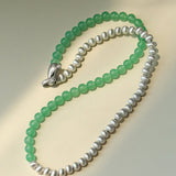 Green Eastern Jade Silver Bead Necklace gembea jewelry
