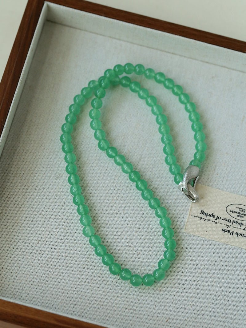 Green Eastern Jade Silver Bead Necklace gembea jewelry