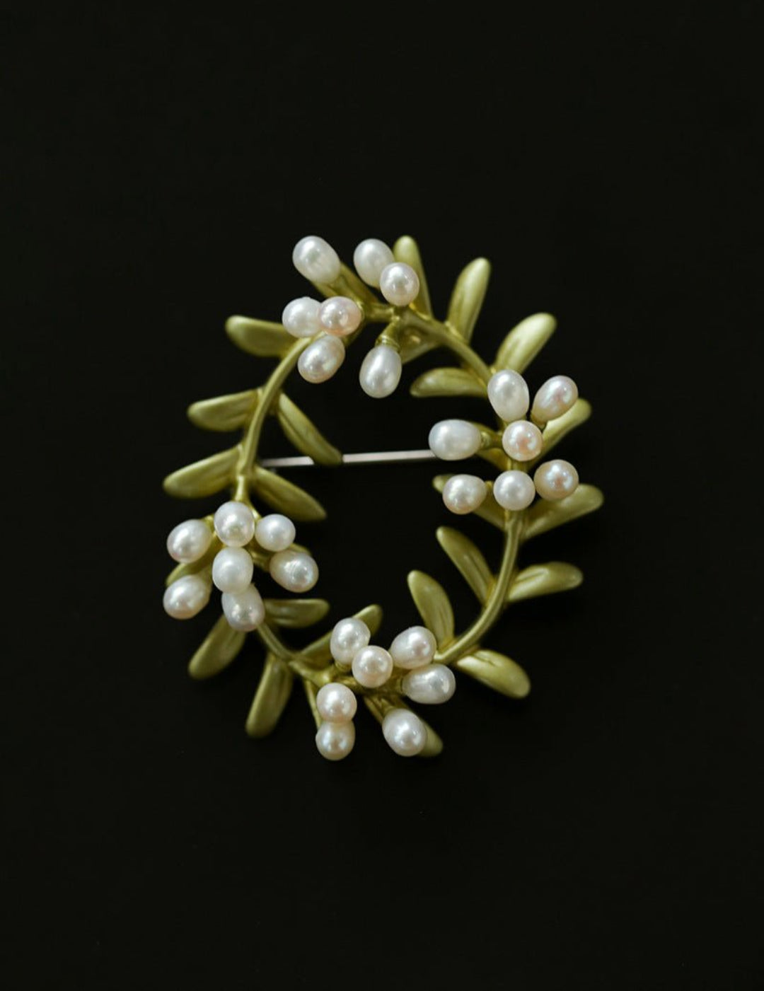 Green Leaf Peach Blossom Pearl Brooch gembea jewelry