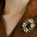 Green Leaf Peach Blossom Pearl Brooch gembea jewelry