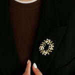 Green Leaf Peach Blossom Pearl Brooch gembea jewelry