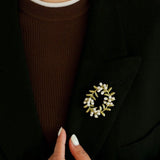 Green Leaf Peach Blossom Pearl Brooch gembea jewelry