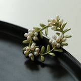 Green Leaf Peach Blossom Pearl Brooch gembea jewelry