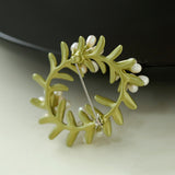 Green Leaf Peach Blossom Pearl Brooch gembea jewelry