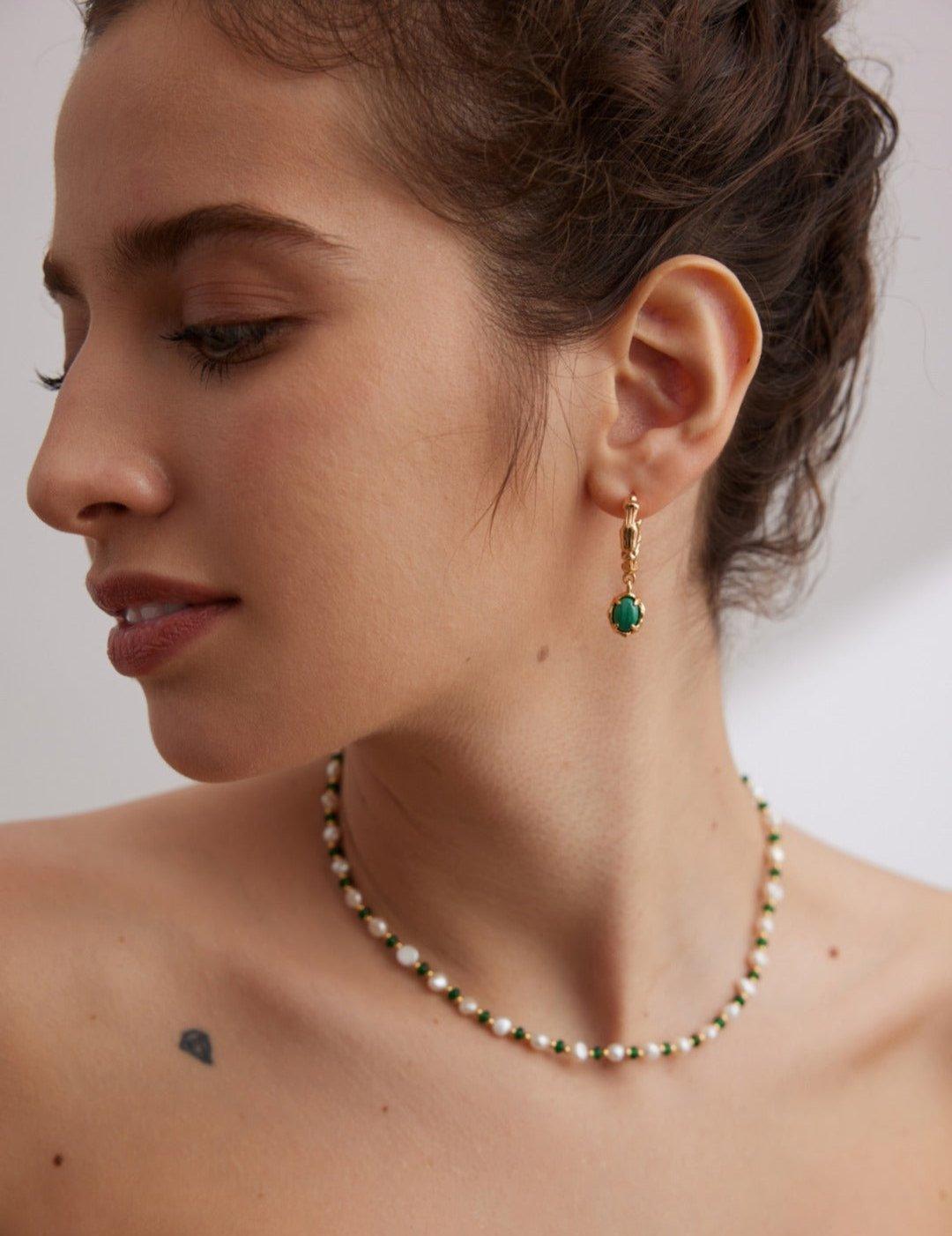 Green Malachite Gemstone Earrings - Gembea Jewelry