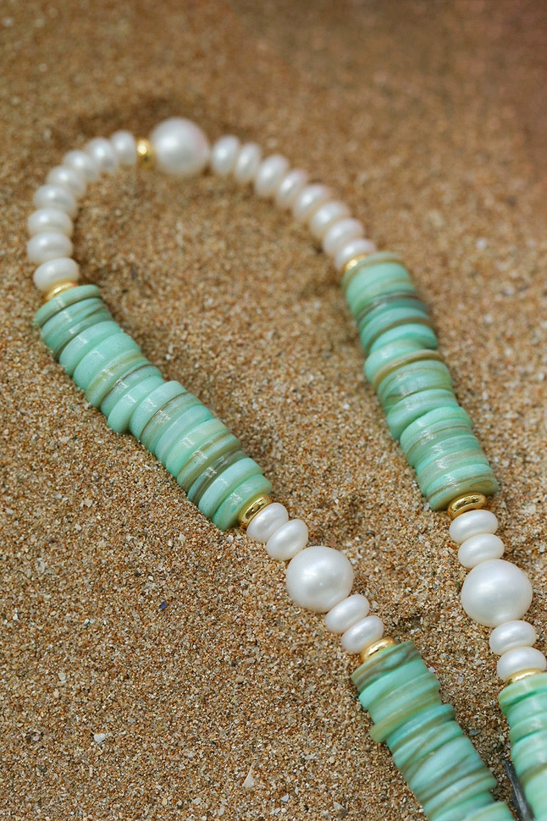 Green Shell Beads Pearl Necklace gembea jewelry